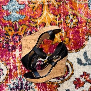 Charlotte Russe Black and Tan Wedge Sandals